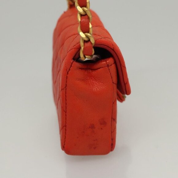 CHANEL Mini Mini Matelasse Charm Lamb Skin Orange CC Auth - Picture 5 of 15